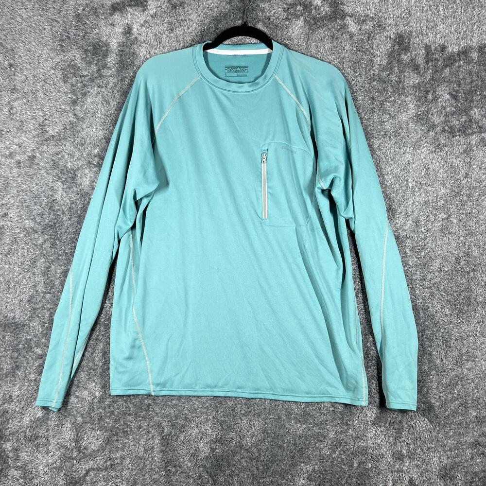 Patagonia Shirt Mens L Blue Sunshade Crew Moisture Wicking Chest Zip Pocket